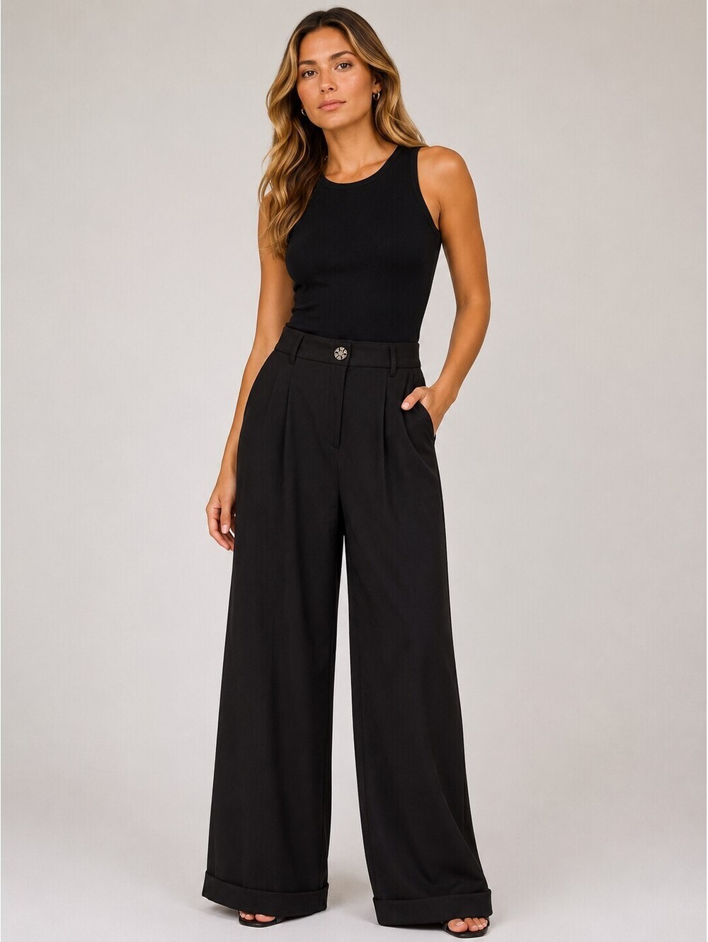 Haver & Blair Black Wide Leg Trouser Pants Size L NWOT Stretch Career Workwear
